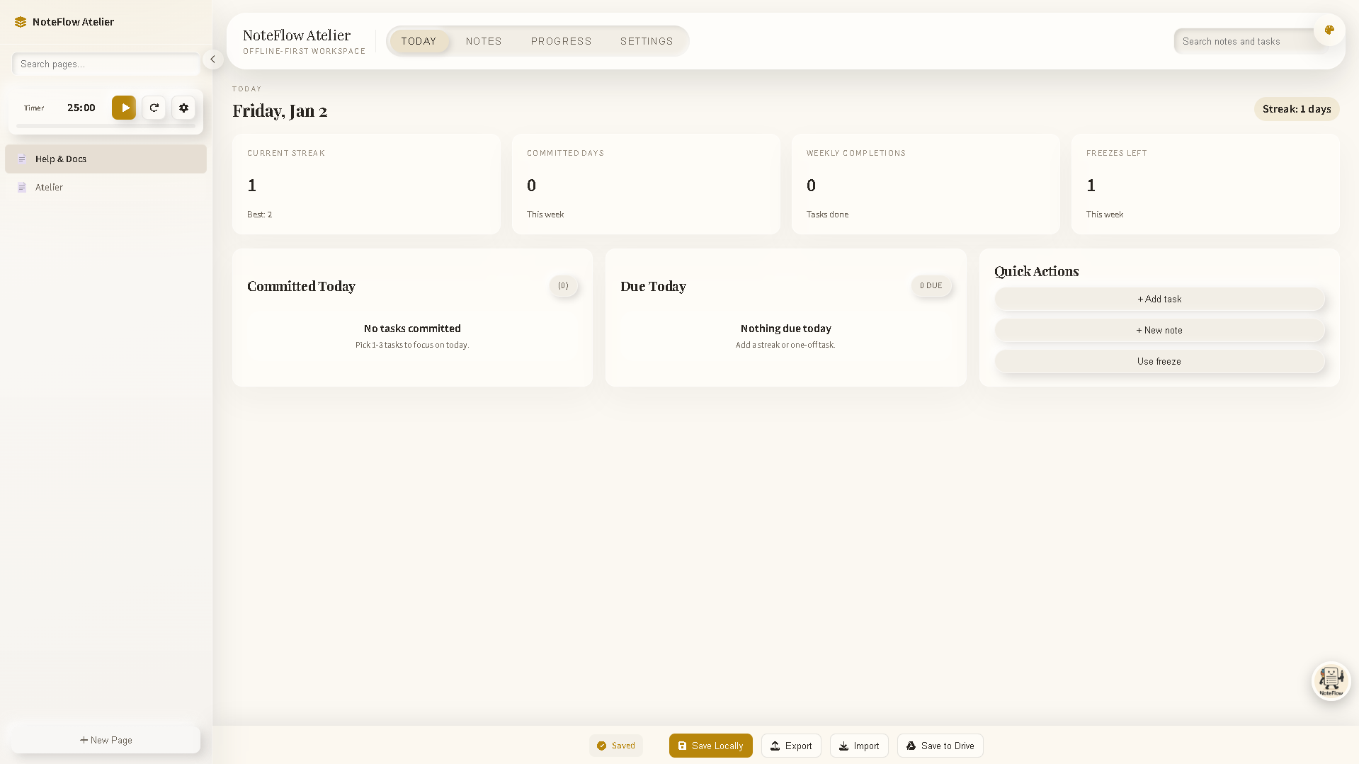 NoteFlow Atelier Interface